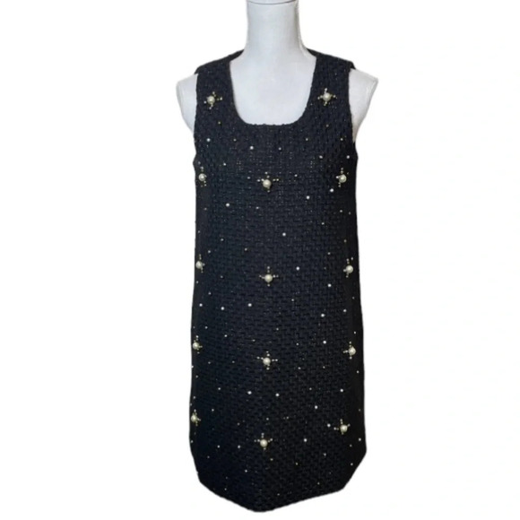 Molly Bracken Dress Womens Small Black Wool Pearl Shimmer Beads Formal Party - Picture 2 of 11